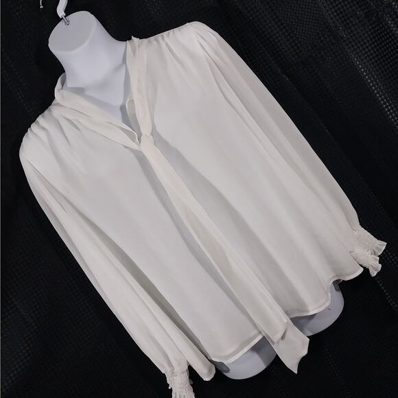 CALVIN KLEIN! WINTER WHITE CHIFFON TIE NECK, PUFF SLEEVE BLOUSE, TOP! SZ 3X - Picture 9 of 9